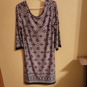 AB Studio Black and Cream Patterned Long Sleeve Dress